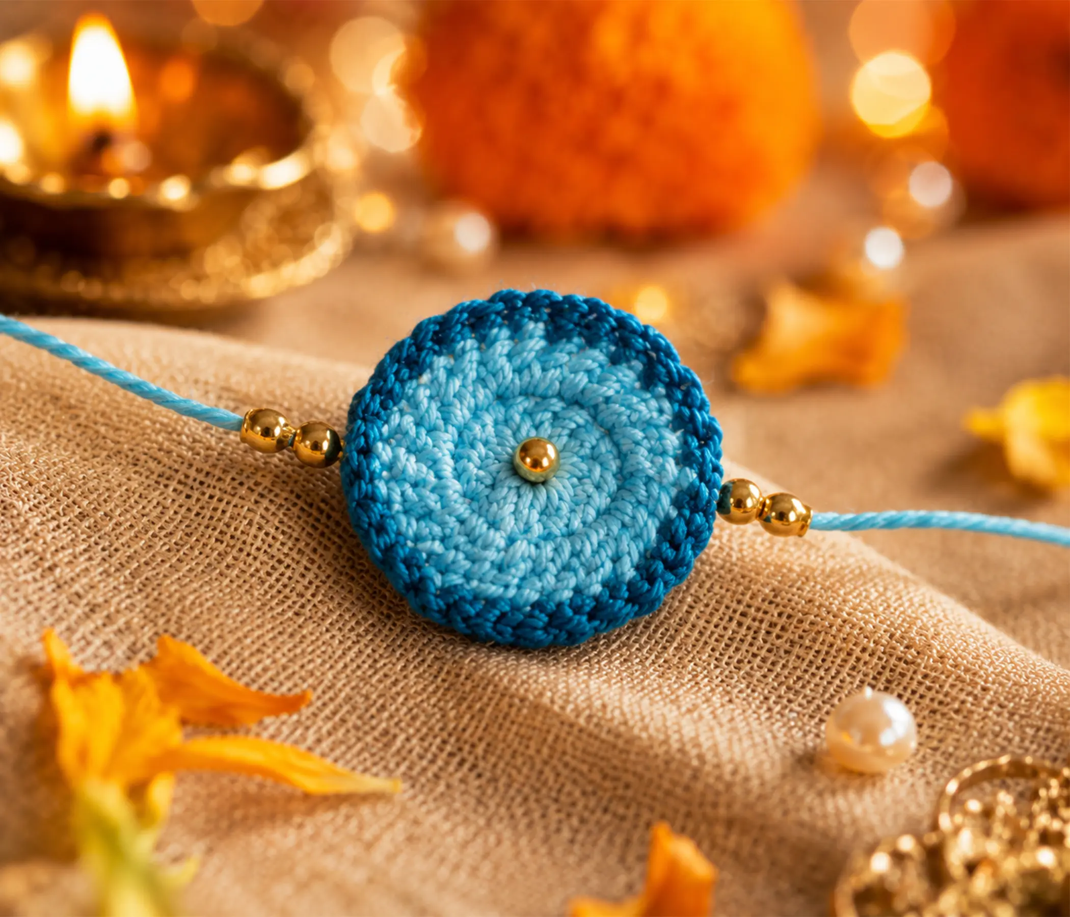 Ocean Ombre Medallion Handmade Crochet Rakhi